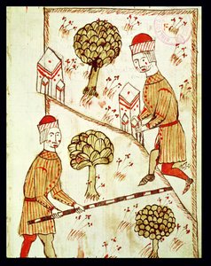 Ms 327 fol. 28r Inmätning och avgränsning av mark, från 